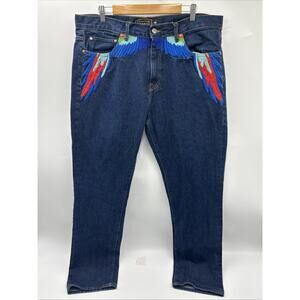 Rich Gang Jeans Men's 40x32 Blue Casual Straight Leg Embroidered WINGS *USA MADE